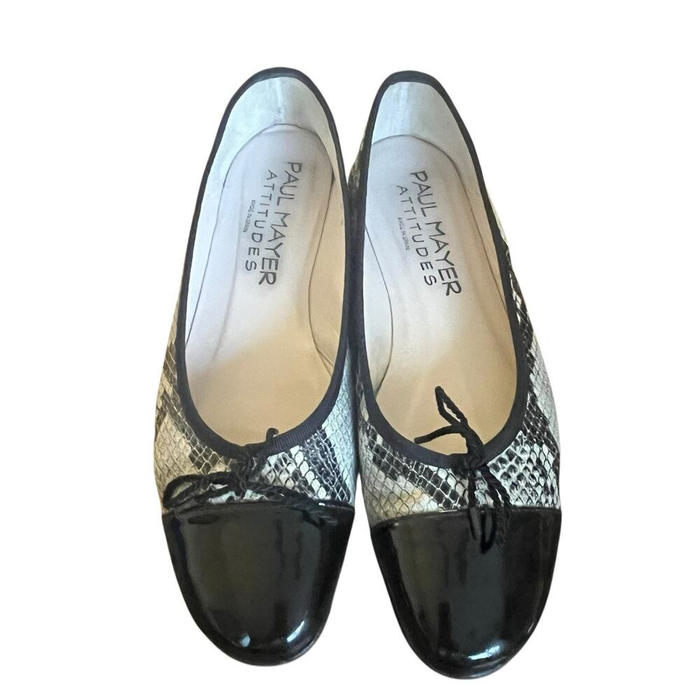 Paul Mayer Best Brighton Cap Toe Ballet Flats Sz 9 B Black Cap Toe Animal Print